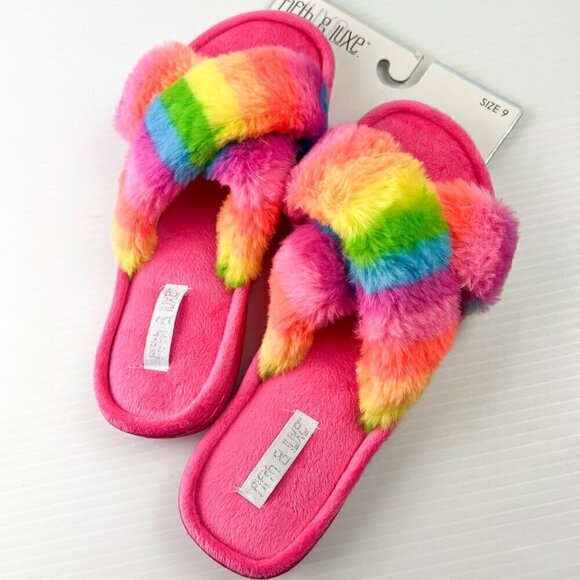 Fifth & Luxe Rainbow X Band Slippers Size 9 Fuchsia Pink - Picture 6 of 13